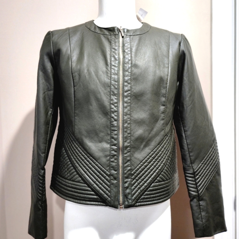 NWT NY&Company Faux Leather Scuba Jacket Size Large Green